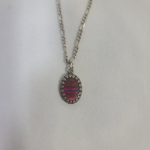 Virgin Valley Silver Tone Opalized Wood Fire Opal Handmade Pendant Necklace
